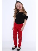 Girls\' trousers with flat studs, red NDZ310 - Online store - Boutique